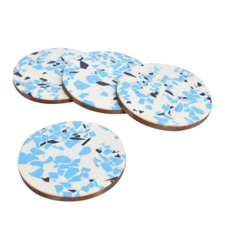 Round Wood And Resin White Terrazzo Coasters Set of 4